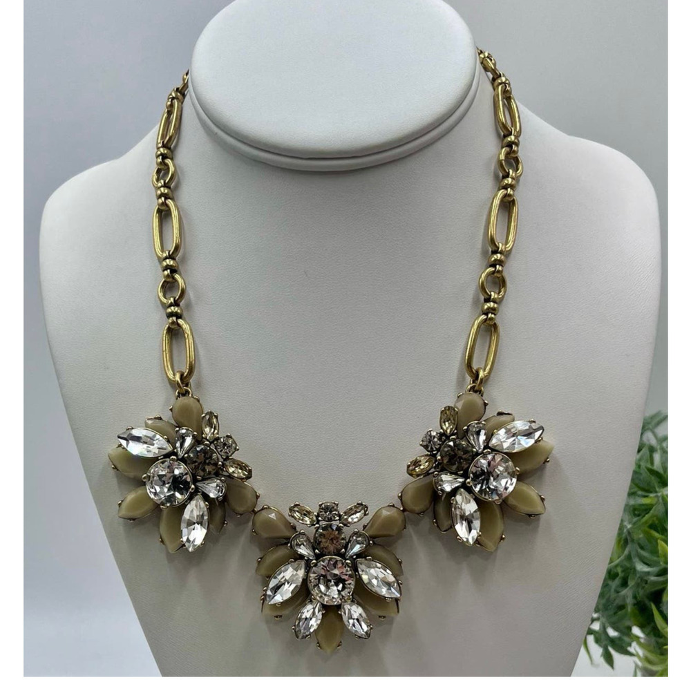 J. Crew Opaque Taupe Faceted Bling Clear Gray Rhinestone Statement Necklace